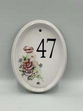 Ceramic House Number 47 Oval - Floral Print Door Sign/Plaque White