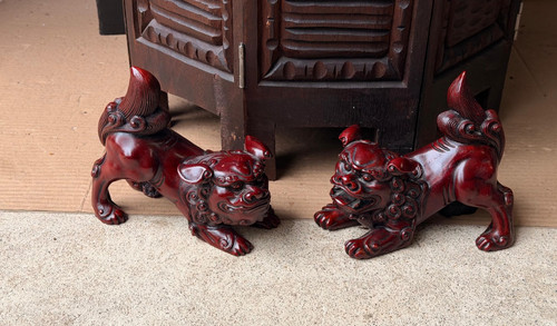 Vintage cinnabar red foo dog - vintage,
