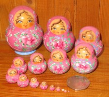 Matryoshka MINIATURE Lilac Blue 15 Tiny Russian BABUSHKA Nesting Dolls Marchenko