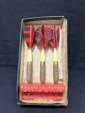 Old Unicorn Brass Bakelite And Red Feathers? Darts In Half A Original Box