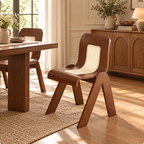 Wooden armchair with woven - wooden,