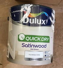 Dulux Paint Pure Brilliant White Quick Dry Satinwood 2.5 Litres Approx - Leaked