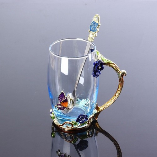 Glass enamel flower tea cup - enamel,