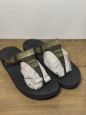 FITFLOP AZTEK CHADA BLACK GOLD LEATHER FLIP FLOPS UK8