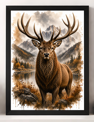 Majestic stag animals print - a4,