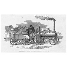 Ransome & May's Portable Steam Locomotive - Antique Print 1849