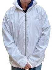 Emsmorn Drilite White Waterproof Bowls Jacket, concealed hood. Unisex. XL  Used