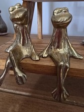 Vintage Brass Frog Shelf Sitters