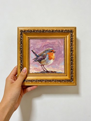 Vintage robin bird - pastel, sky