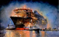 SPLENDID MOUNTED SHIPPING PRINT CRUISE LINER QUEEN MARY 11 SOUTHAMPTON 2004
