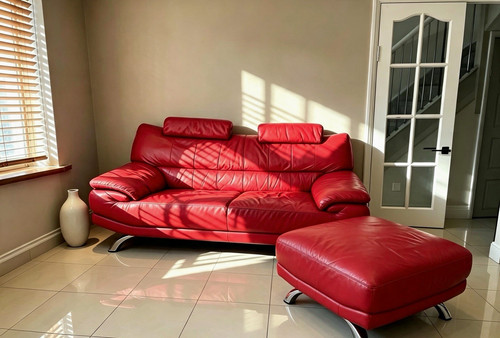 Dfs red leather - leather, sofa