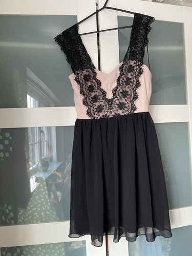Blush pink black lace - &,