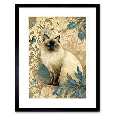 Blue Point Ragdoll Cat Plants Art Nouveau Framed Wall Art Print Picture 12X16