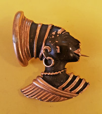 Lovely Vintage Gold Tone Metal South African Female Face Pin Brooch