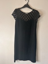 Wallis Black Straight Dress Size 16 Spot Spotty Sheer Mesh Short Sleeve Party