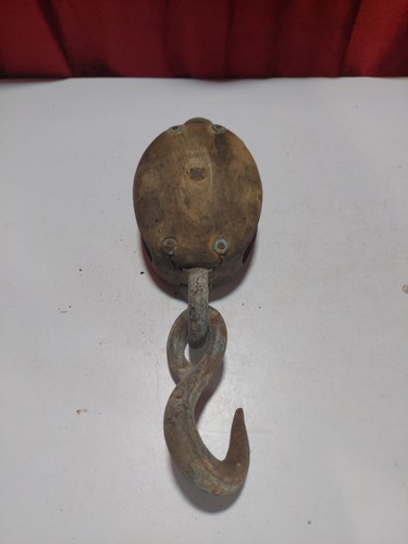 Antique wooden pulley with - pulley,