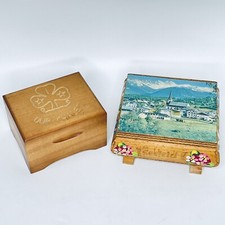 2 X Vintage Wooden Music Boxes Romance Swiss le Vieux Chalet & Seefeld Austria