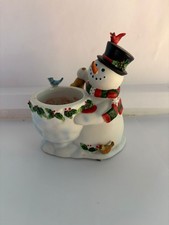 SNOWBELL - SNOWMAN ceramic votive candle tea light holder PARTYLITE Christmas