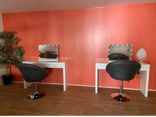 Ikea Malm Table With Glass Top  120x41  cm Color-White + Hollywood mirror +chair