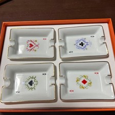 HERMES Mini Ashtray Plate Cigar Tray Trump Design Set of 4 with Box Rare