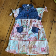 Oilily Girls Patterned Denim Button Up summer  Dress, Age 3-5 Chest 60cm