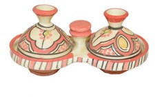 Moroccan Mini Spicer Tagine Double Spice Holder Salt & pepper condiment Beige