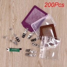 UK stock 200Pcs Metal Badge Clips With Clear PVC Straps For ID Cards and Holders