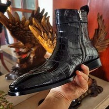 Genuine Handmade Leather Boot Black Crocodile Pattern Shoes Formal Dress Boot