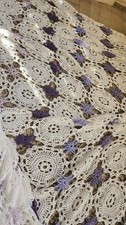 Vintage Crochet Bedspread, White with lilac & Purple Immaculate Stunning