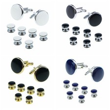 8PCS Men's Cufflinks Set Button Studs Round Formal Dress Shirt Wedding Party
