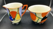 Crown Devon Geometric Cubist Art Deco Small Jug & Bowl Pattern A20 Enoch Boulton