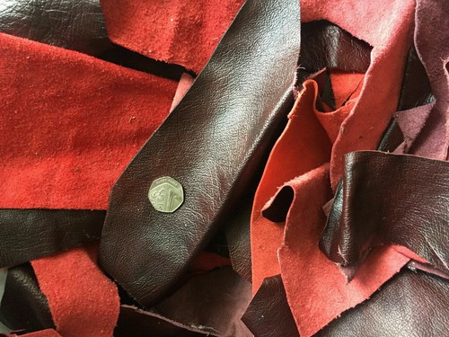 Oxblood red leather offcuts - leather,