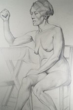 Original Pencil Drawing, 'Female Nude Life Study - Seated', circa 1930's