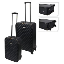 2 Piece Suitcase Set Quilt Design Black Hard Shell Suitcases