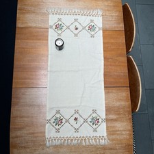 Vintage Cross Stitch Wool Runner Blanket Tapestry Furniture Decor 1950s retro
