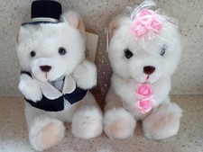 Vintage 1980s Russ Berrie Bride & Groom Teddy Bears  wedding shower with tags