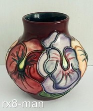 SUPERB VINTAGE 1998 SMALL MOORCROFT PANSY PATTERN VASE 3 1/4" HIGH