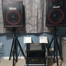 Complete PA System – Mixer, Power Amp, Marshall Speakers, Stands & Flight Case.