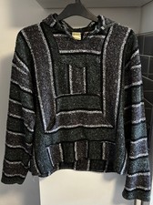 Franks Textiles Baja Hoodie Mexican Blanket Poncho Green Grey White Black Size M
