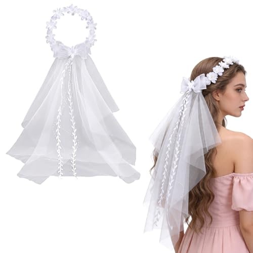 Flower crown with bridal - with, veil
