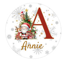 Personalised Christmas Cute Santa Stickers Label Presents Initial Name