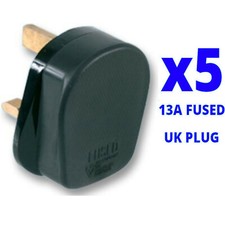 5x Rubber UK 13A 13 AMP Fused