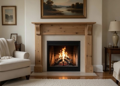 Pine wooden fireplace - fireplace, surround