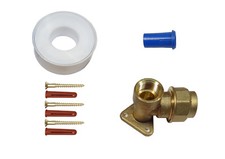 20mm MDPE x 1/2" Brass Wall Plate Elbow for Outside Bib Tap, With Accessories
