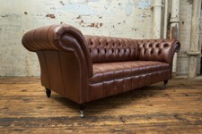  HANDMADE 3 SEATER VINTAGE HAZEL BROWN LEATHER CHESTERFIELD SOFA, SETTEE