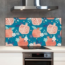 Kitchen Splashback Toughened Glass 140x70 Hand drawn fruits painted Watercolour