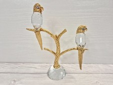 Two Crystal & Gold Parrots On