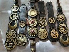 Antique Vintage Horse Brasses Job Lot on leathers