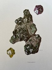 Chrysoberyl mineral print. antique and vintage geology gemstone lithograph.