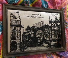 Vintage London’s Piccadilly Circus Wooden Framed Mirror - Mancave | Pub Interior